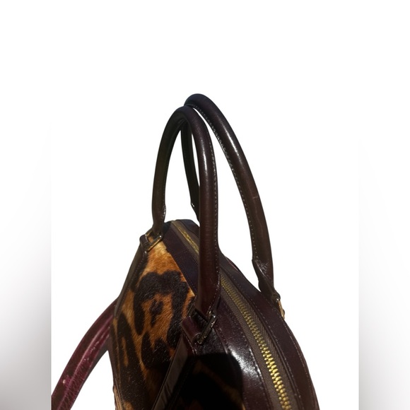 Brahmin Hudson Satchel Leopard Calf Hair Wine Granada Rare Read - Picture 5 of 16